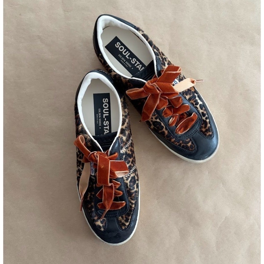 Golden Goose GGDB Soul Star Sneakers Leopard Print Calf Hair Size 39 Streetwear